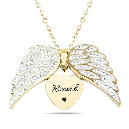 Angelwings of Heaven - Engraved Charm Necklace - Faie Jewels