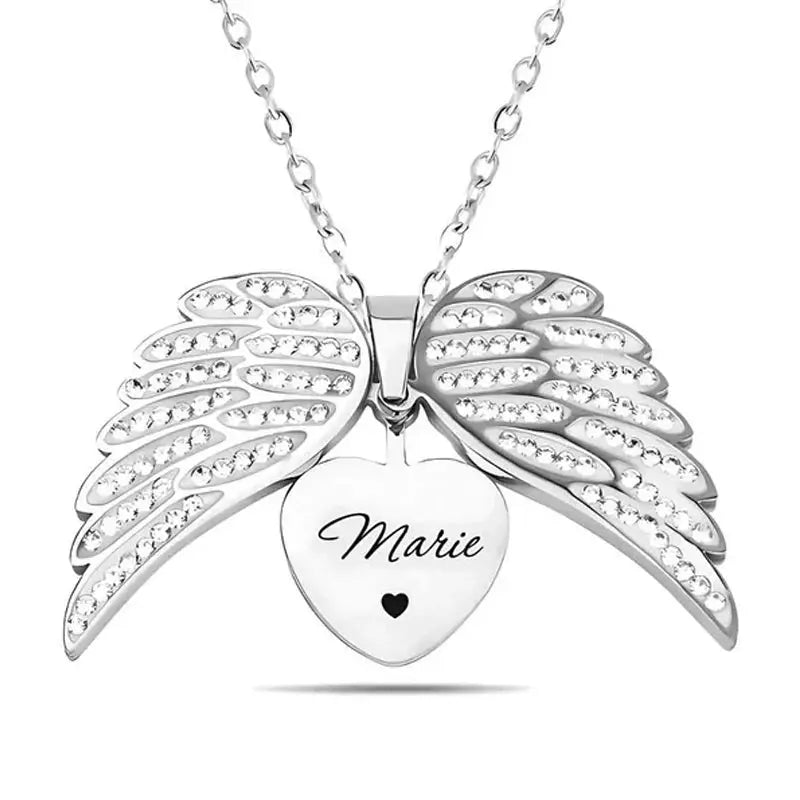 Angelwings of Heaven - Engraved Charm Necklace - Faie Jewels
